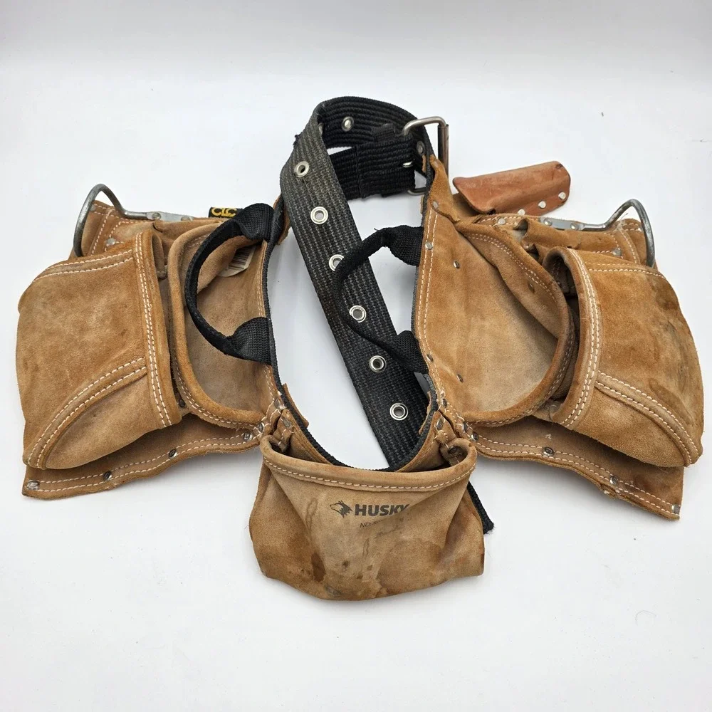 Husky NO. 527X Leather Tool Belt Adjustable Brown, CLC Pouches & Handles